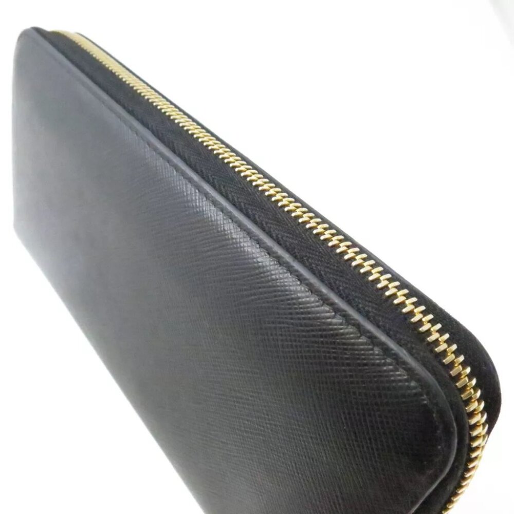 PRADA Saffiano Triang Zippy Round Wallet Black - Picture 6 of 12